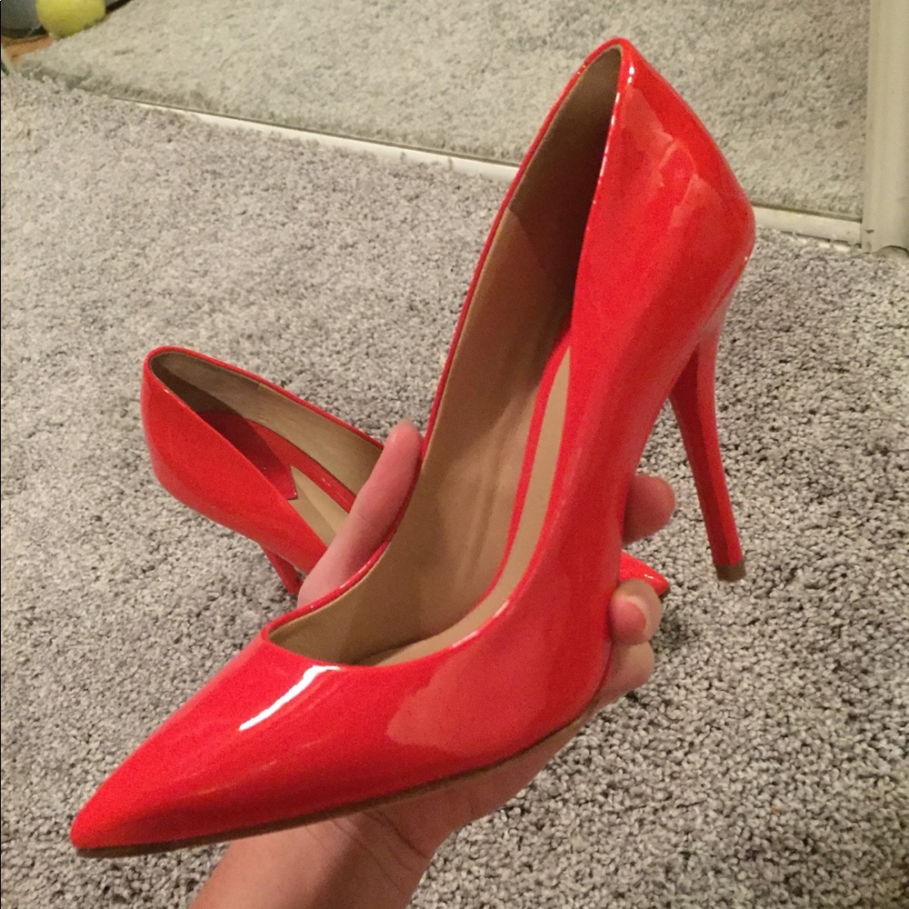Sleek Bright Red Leather Heels
